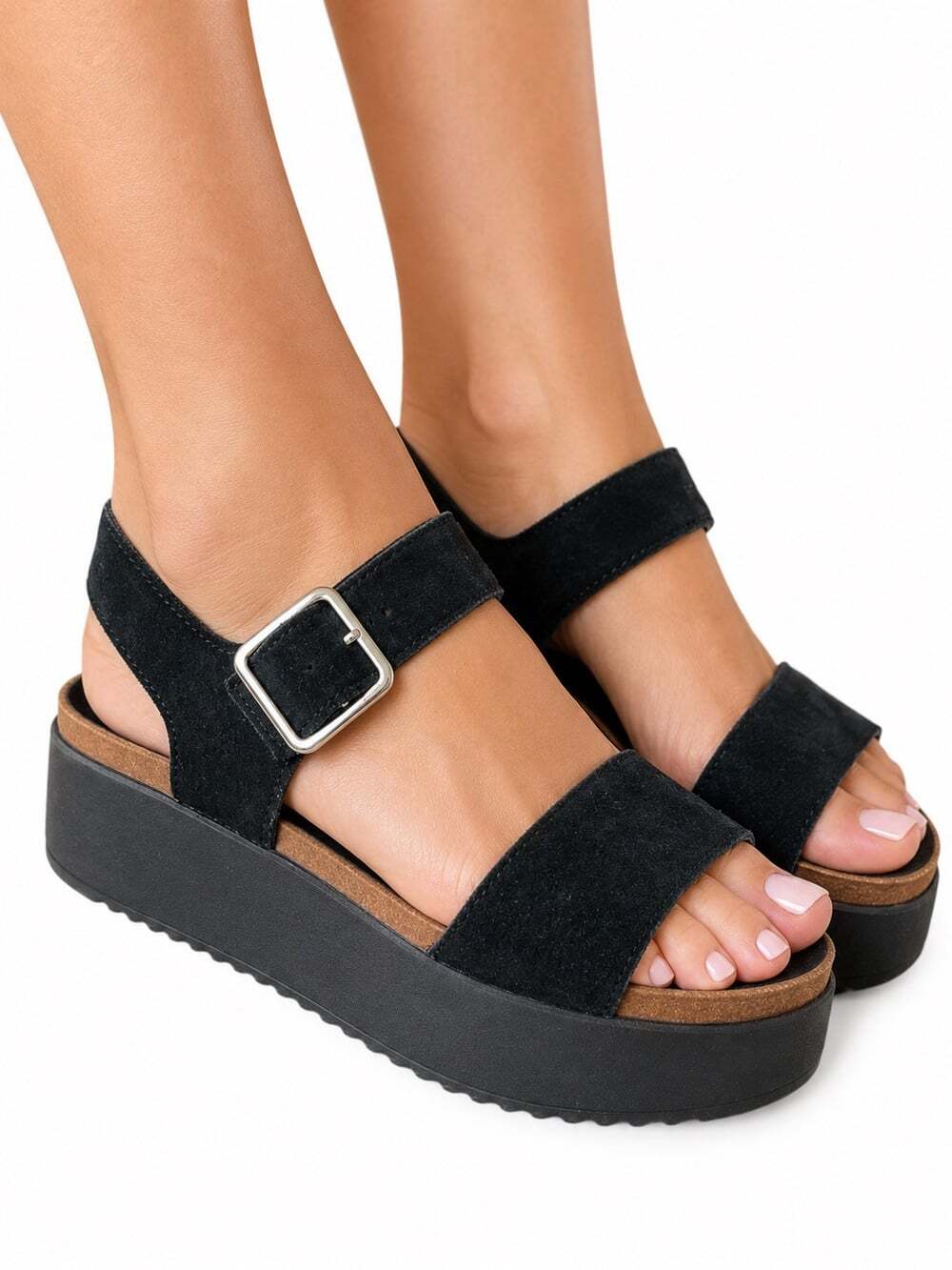 Clarks Botanic Strap platform sandals black suede womens size 8.5 US  UK size 6